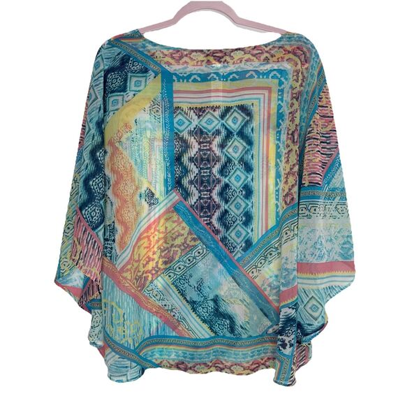 Chico's Geometric Cover Up Sheer Blouse Sz S/M Oversized Flowy Colorful - Picture 2 of 4